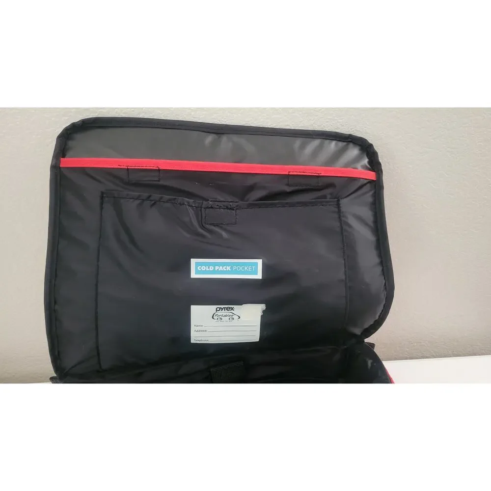 Pyrex Portables Insulated Casserole Dish Carrier Red Black Cold Pack Pocket